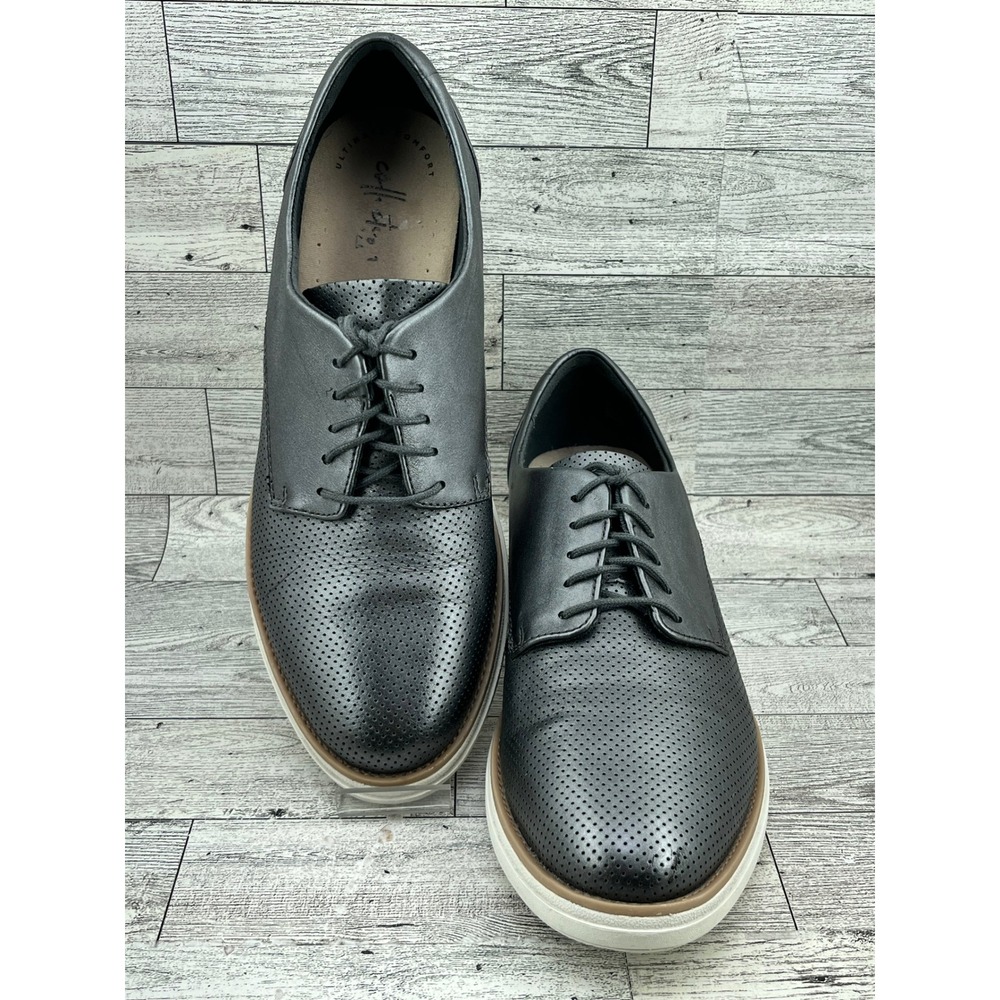 Clarks Unstructured Un Adorn Lace Metallic Grey Leather Platform Oxfords 9M